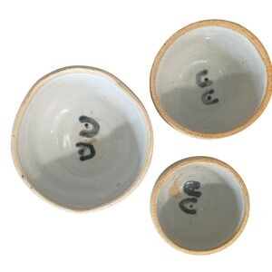 Studio Pottery Nesting Bowls Set of 3 Grey Indigo Abstract Hand Thrown Ceramic